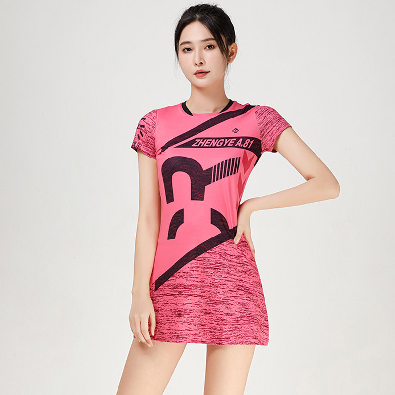 羽毛球服女连衣裙速干短袖套装运动显瘦大码定制团购长短袖网球服