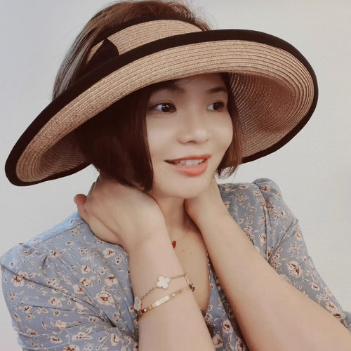 国内现货张子萱同款maxim kobe空顶草帽防uv98蝴蝶结大帽檐M3838
