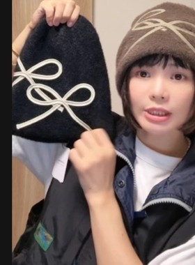 现货CA4LA SOPHIA双蝴蝶结毛绒保暖冷帽TOZ00162 秋冬针织帽