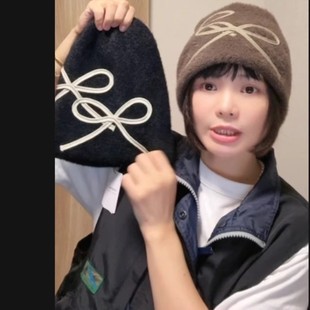 现货CA4LA 秋冬针织帽 SOPHIA双蝴蝶结毛绒保暖冷帽TOZ00162