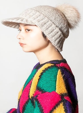 国现针织鸭舌帽CA4LA 可拆卸毛球ONM01847羊毛毛线帽
