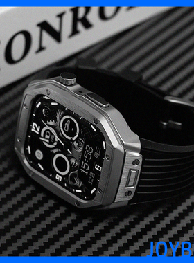 金属改装S9保护壳适用iWatch87苹果手表带一体透明不锈钢氟橡硅胶