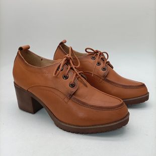 欢腾特价浅口女鞋内外全真皮粗跟系带牛筋底春秋女皮鞋时装皮鞋女