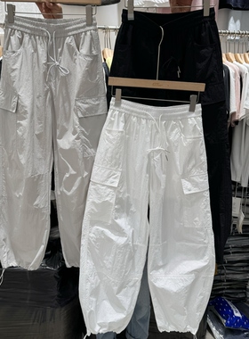 FXB6652春夏美式复古工装阔腿宽松直筒裤男款潮牌抽绳小脚休闲裤