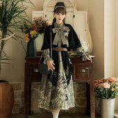 中长款 连衣裙女装 裙子 新中式 收腰显瘦长袖 春秋国风汉元 素日常套装