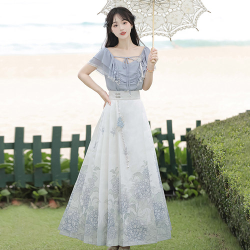 原创设计夏季国风通勤马面裙套装