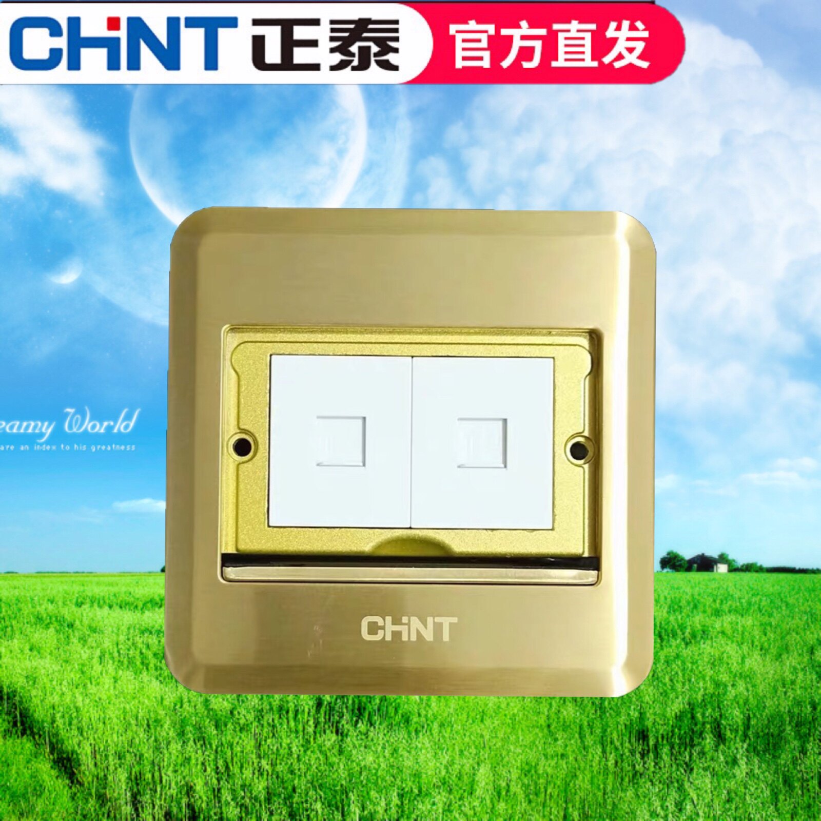 正泰地插 方型地板插座 弹起式黄铜五孔地插含地插双网络地插网话