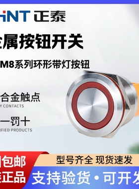 正泰金属按钮开关自复位自锁带灯防水NPM8-22A圆形小型开关22mm