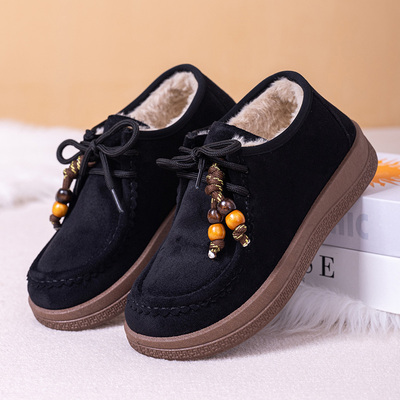 冬季时尚绒面国风雪地靴加绒加厚防滑舒适磨砂皮勃肯鞋棉靴短靴