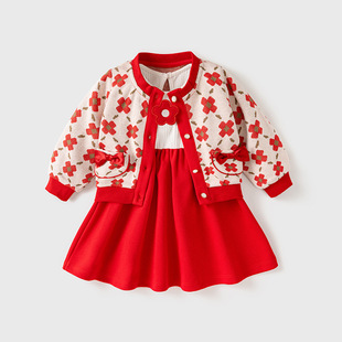 洋气公主裙子针织两件套一岁春秋季 女宝宝衣服新款 女童连衣裙套装