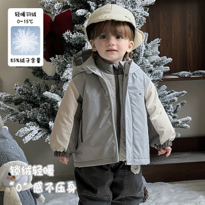 帅气三合一外套宝宝羽绒服内搭冲锋衣夹棉服男童套装保暖冬季洋气