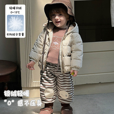 男宝宝羽绒服外套轻薄洋气时髦小童冬装套装婴儿衣服分体一岁外穿