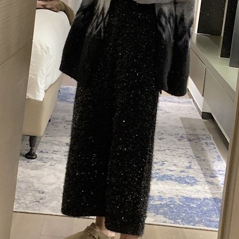 加厚过膝中长款复古高腰包臀裙