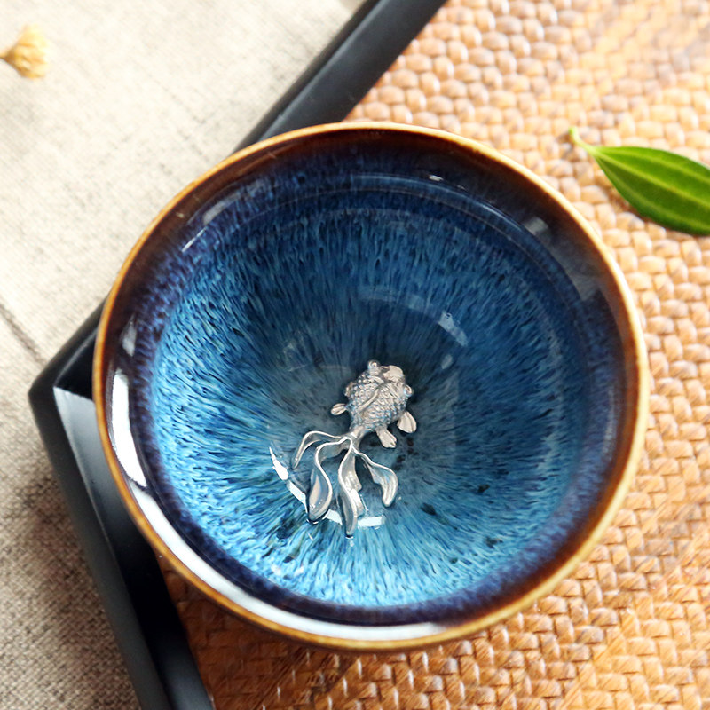 银鱼窑变天目兔毫品茗定制茶杯