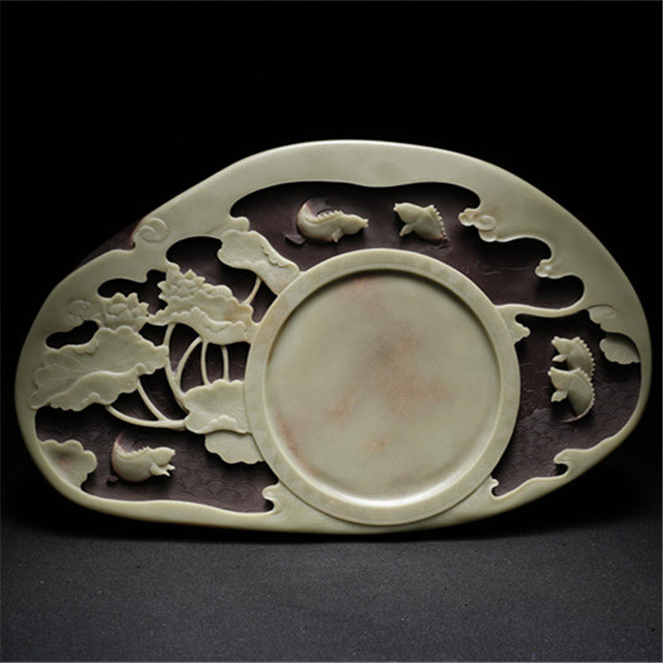 国家非遗紫袍玉带原石砚 荷塘月色 文房四宝歙砚实用收藏摆件砚台