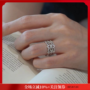 个性 S925纯银中古风镂空鸢尾花戒指轻奢小众复古高级感时尚 女指环