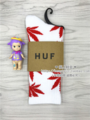 HUF枫叶袜子男女同款 正品 情侣潮流网红百搭ins春夏中筒袜白红