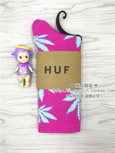 【】HUF枫叶袜子男女同款情侣潮流网红百搭ins春夏中筒袜粉蓝