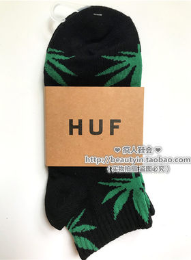 【正品】HUF枫叶袜子男女同款短筒情侣潮流网红ins百搭短袜黑绿
