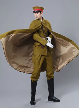 披风斗篷复古大衣双排扣长款大衣黄色毛呢大佐斗篷反派角色演出服