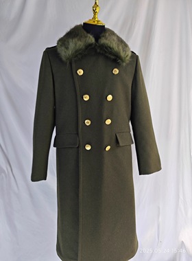 军绿色加棉毛呢大衣男士冬季安保执勤御寒保暖双排扣复古长款大衣