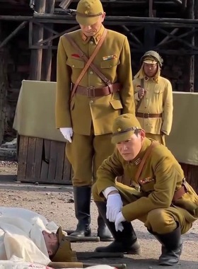 抗日战争影视剧同款服装高端定制反派角色扮演衣服冬天毛呢料黄色