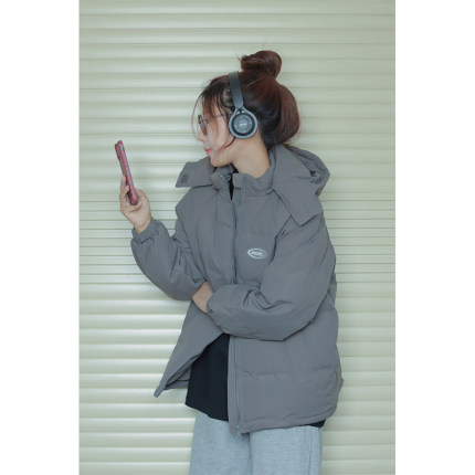 yvxi灰色韩版短款羽绒服女2024年冬小个子90白鸭绒加厚面包服外套