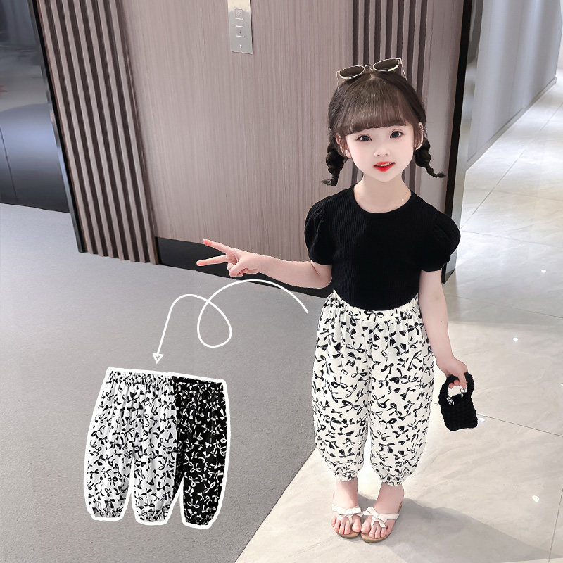 女童冰丝防蚊裤夏季薄款2026新款儿童休闲裤雪纺裤夏装宝宝灯笼裤