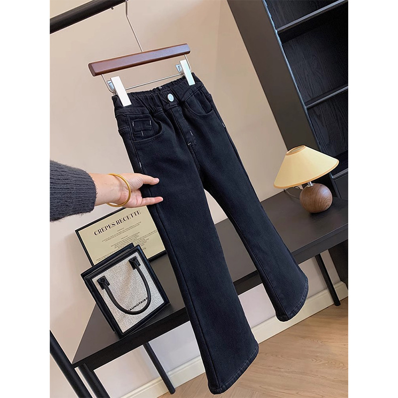 儿童春秋新款牛仔裤女童修身洋气冬季长裤中大加绒加厚弹力微喇裤