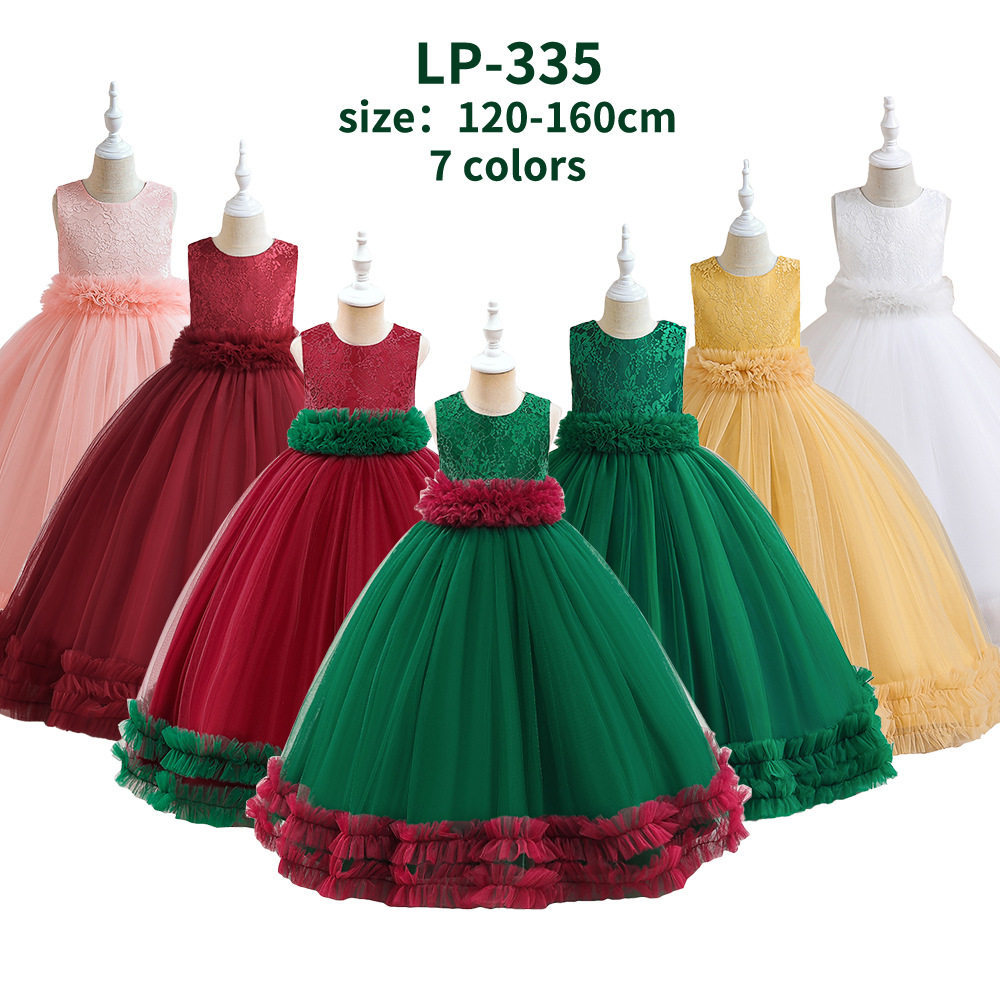 欧美圣诞节女童礼服无袖童礼服连衣裙长裙公主裙礼服cosplay