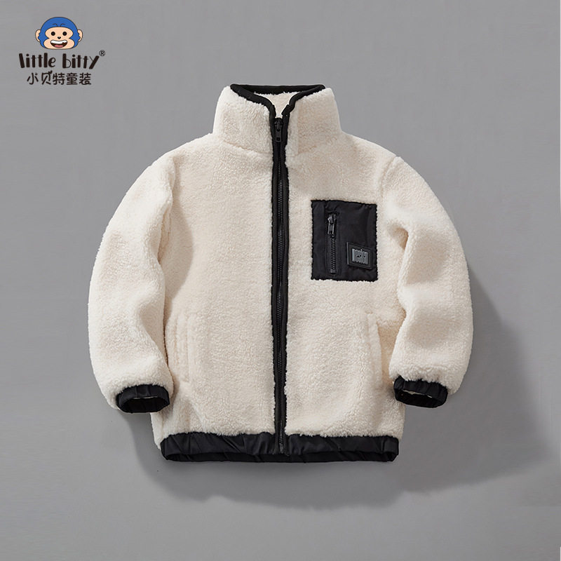 欧美童装25年秋冬季儿童外套潮范时尚男女童拼色羊羔绒童外套服装
