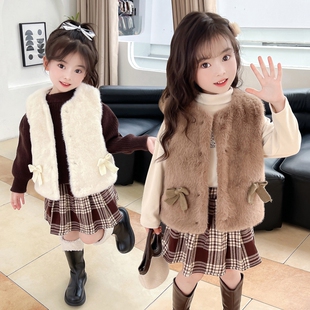 女童坎肩背心外穿秋冬2026新款韩版小兔毛儿童女孩小香风皮草马甲