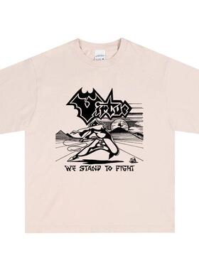 We Stand To Fight纯棉白色圆领美式新款重磅杏色短袖情侣半袖T恤