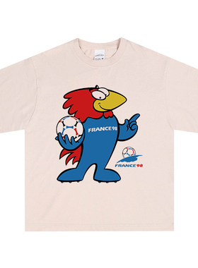 1998年法国世界杯 男装美式复古小圆领T恤vintage短袖长袖白色情