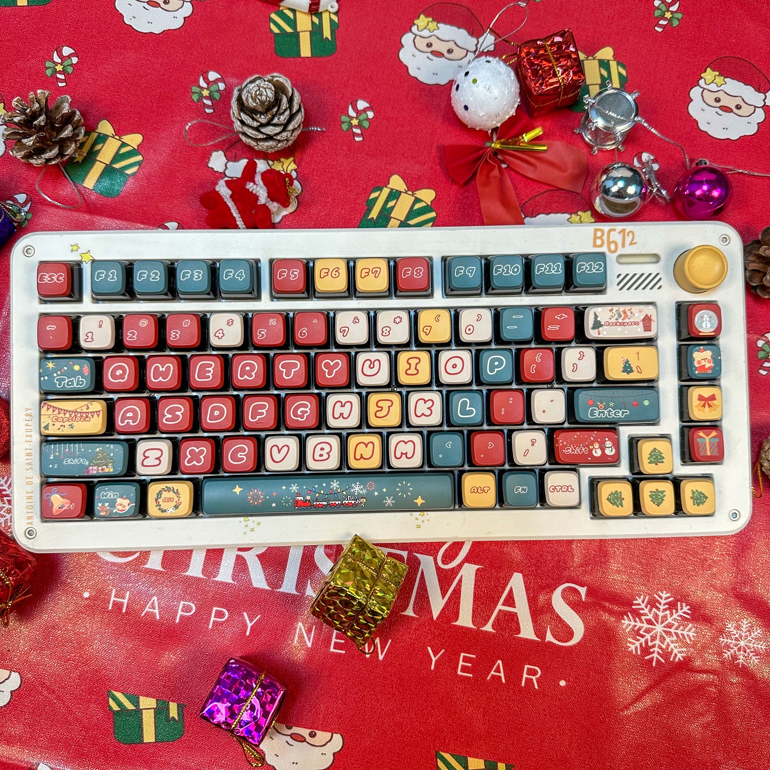 圣诞平安夜主题MDA高度键帽PBT四面透热升华适配机械键盘键帽磁轴