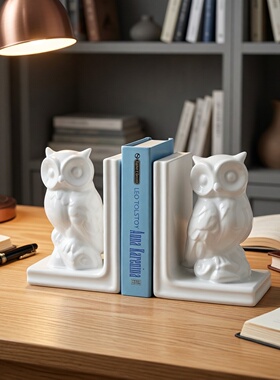 抽象时尚创意陶瓷白色猫头鹰书挡