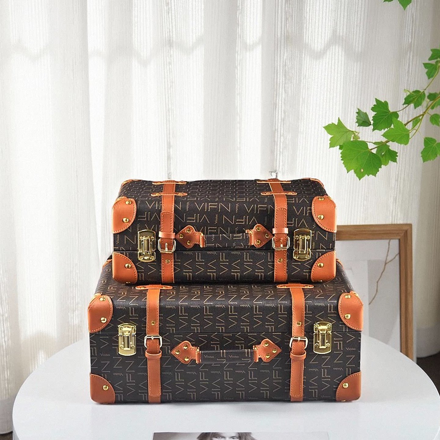 后现代欧式奢华深咖英文字母包角手提收纳装饰箱家居衣帽间装饰品