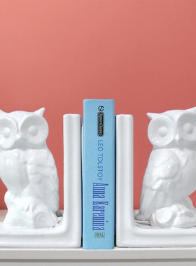 抽象时尚创意陶瓷白色猫头鹰书挡