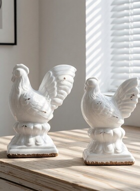 仿古侘寂风白色公鸡软装陈设摆件
