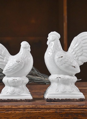 仿古侘寂风白色公鸡软装陈设摆件