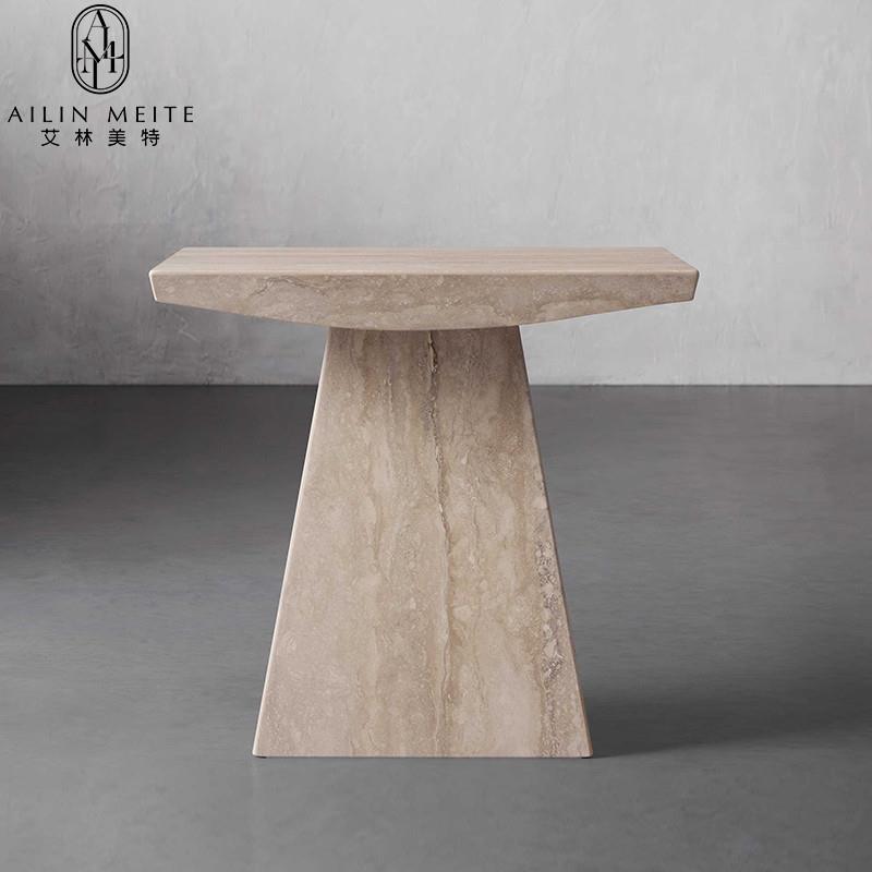 北欧轻奢天然大理石边几现代简约客厅边桌创意设计角几洞石咖啡桌
