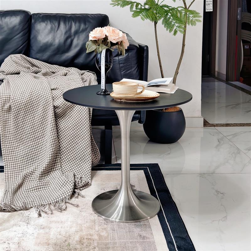 轻奢风高端设计师款实木沙发边几小圆桌简约法式客厅边桌小茶几