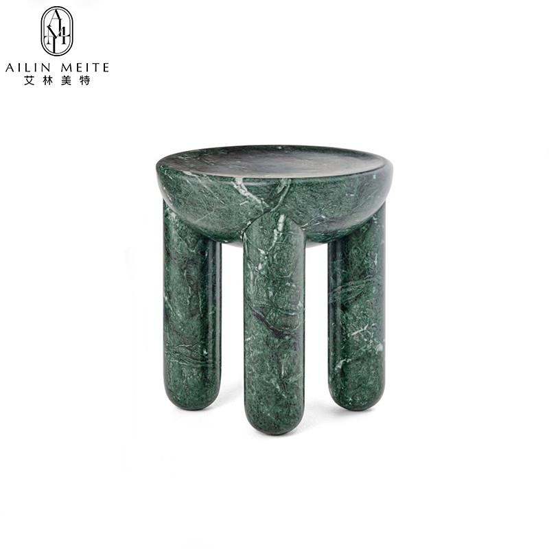 北欧极简沙发边几轻奢小茶几大理石客厅角几小户型印度绿小圆几