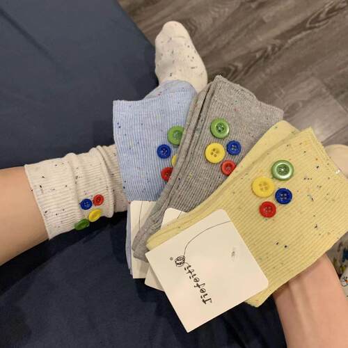 纽扣中筒彩色点子砂堆堆袜