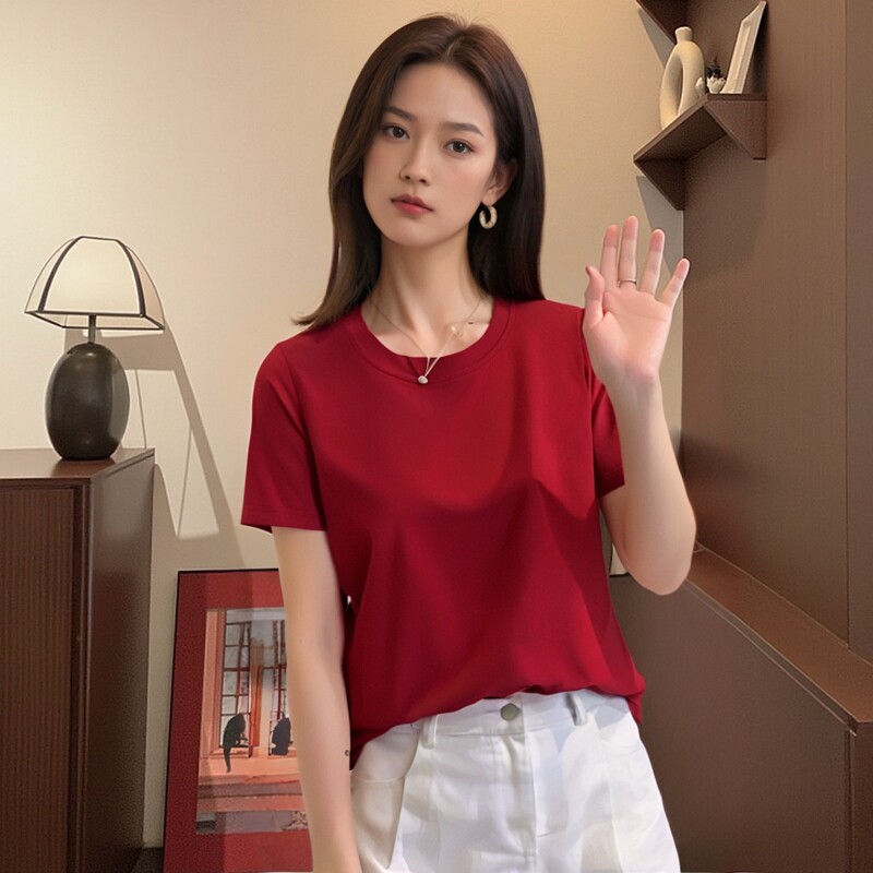 纯色短袖t恤女夏纯棉圆领修身显瘦内搭上衣宝蓝色百搭T恤简约基础