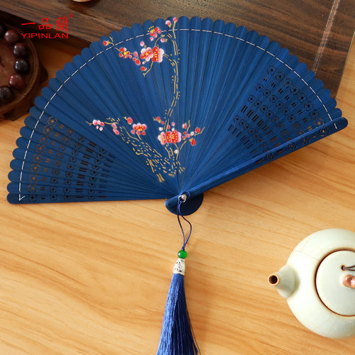 一品兰中国风古典全竹梅花旗袍扇