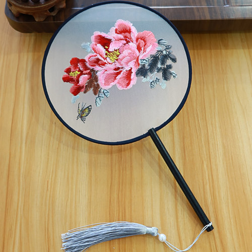 一品兰古风手工丝绸双面刺绣宫扇