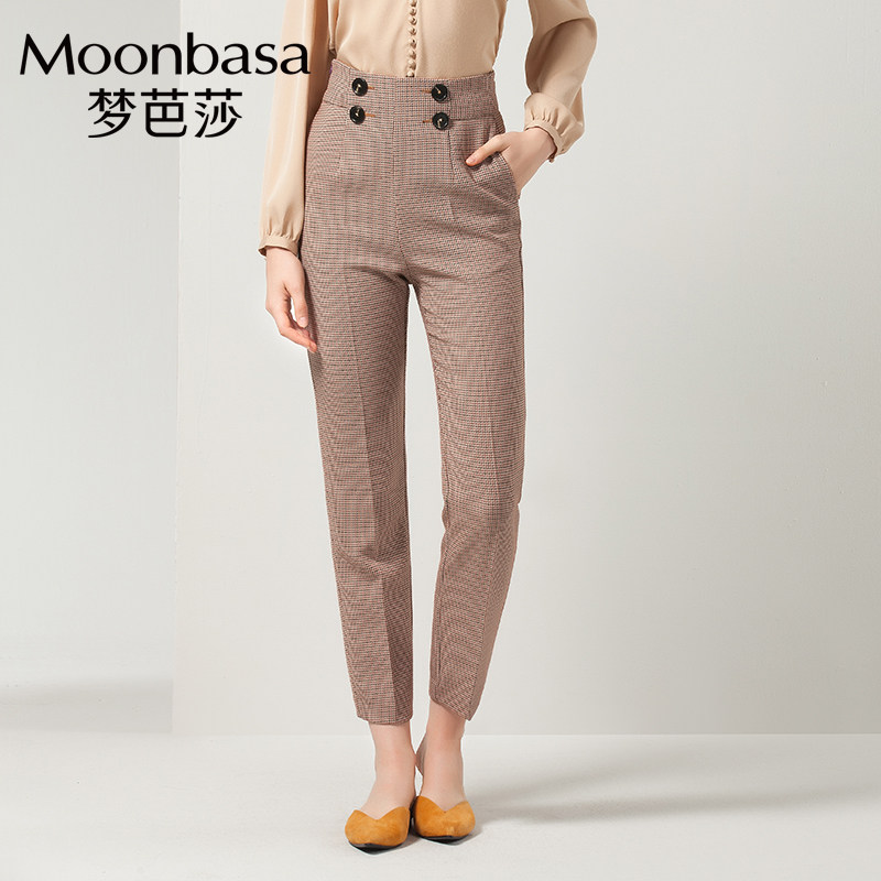 梦芭莎女装九分裤女春秋新款直筒西裤高腰小脚显瘦职业正装长裤子