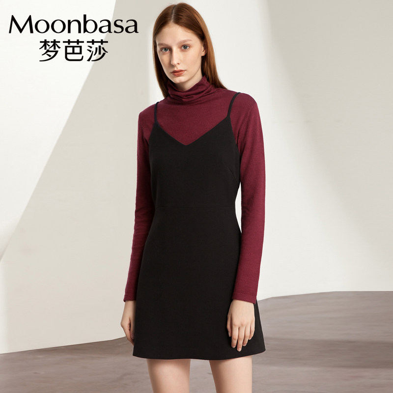 梦芭莎女装春秋新款韩版高腰修身吊带裙内搭连衣裙女A字裙子