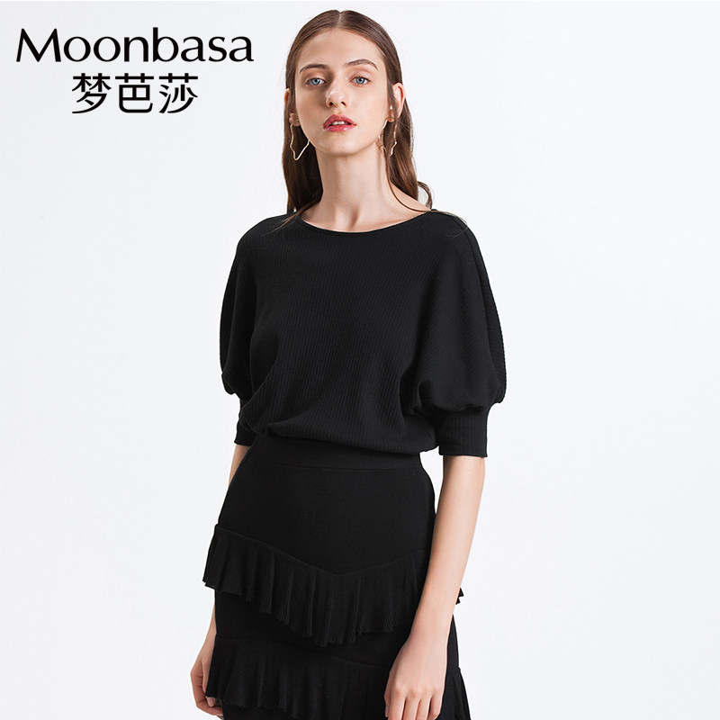 梦芭莎女装针织衫女五分袖早秋2019新款薄款宽松大码洋气中袖上衣